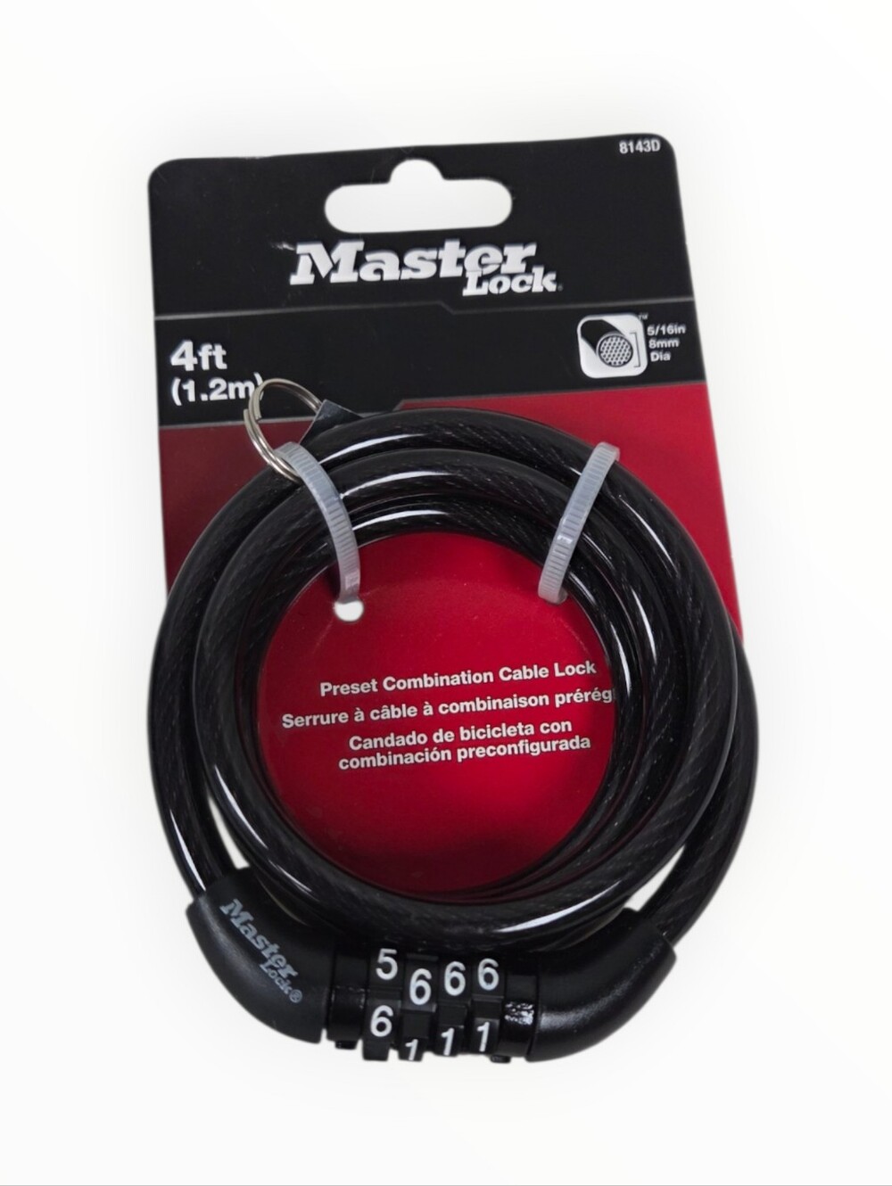 Master Lock 4ft Preset bike Combination Cable Lock - Black